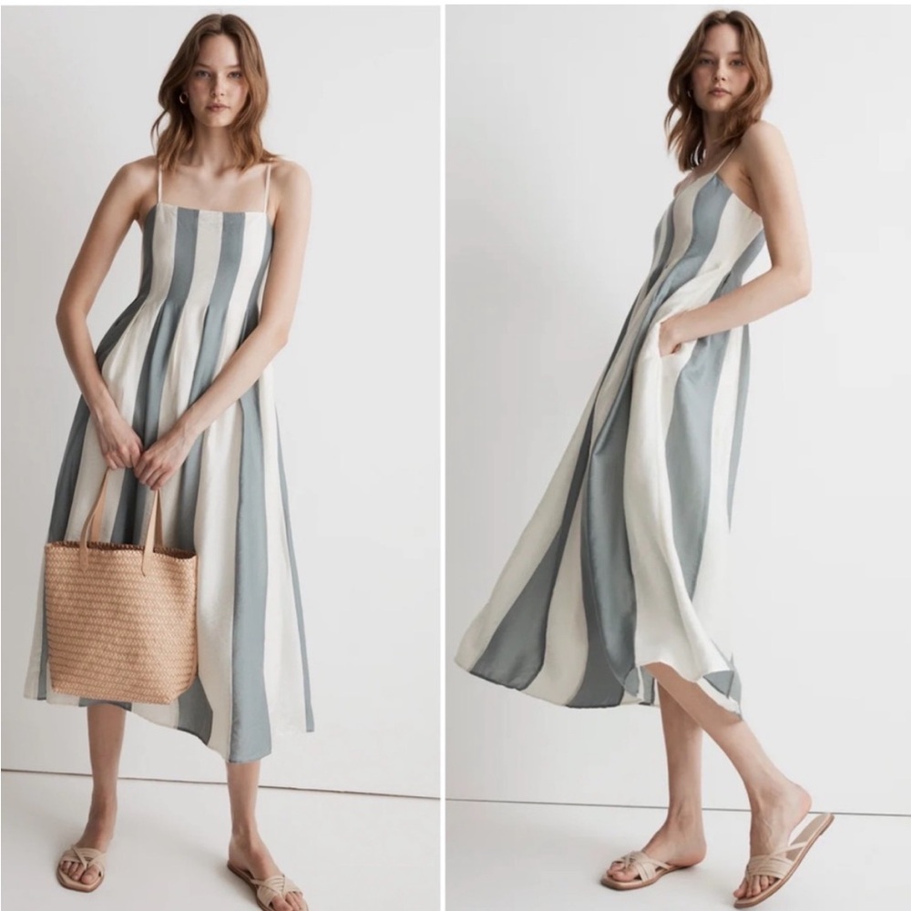 Madewell Pleated Midi Dress in Stripe
